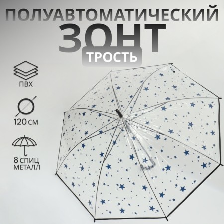 Umbrella - a semiautomatic “pattern” cane, 8 spokes, r = 54 cm, the color is transparent/blue