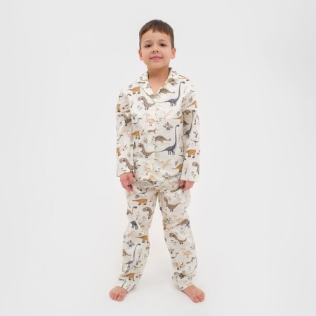 Pajama nursery (shirt, trousers) kaftan "dinosaurs", p. 110-116, white