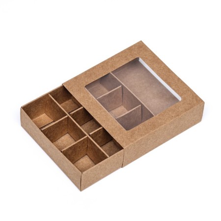 Box for sweets 9 pieces, 8.7 x 8.7 x 2.5 thin separators, craft-2