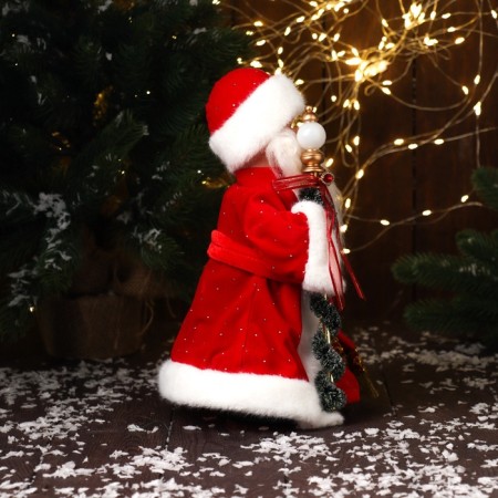 Santa Claus "with a decorated staff and bag" moves, with backlight, 30x16 cm, red-4