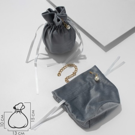 Velvet bag with bead, 10 × 15 cm, gray color-1