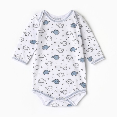 Body baby with long sleeve, white color/elephants, height 74