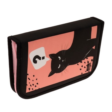 Penal 1 section, 130 x 210 x 40 mm, 2 folding strips, fabric, calligrata top, Content "cat", black-2