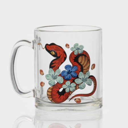 New Year's glass tea mug "Flowers and snakes", 320 ml, mix-6