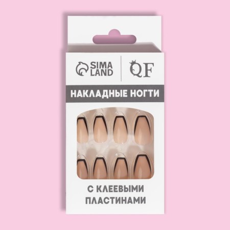 Franch overhead nails, 12 pcs, with adhesive plates, ballerina shape, beige color/black-10