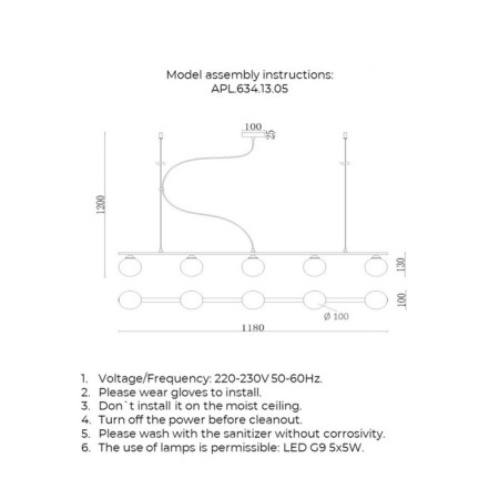 Sylwia G9 suspension chandelier 25W-3