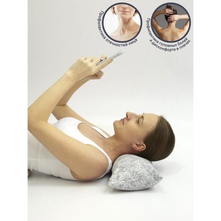 Pillow Orthopedic roller with buckwheat luster, size 20x50 cm, damask, color gray color-5