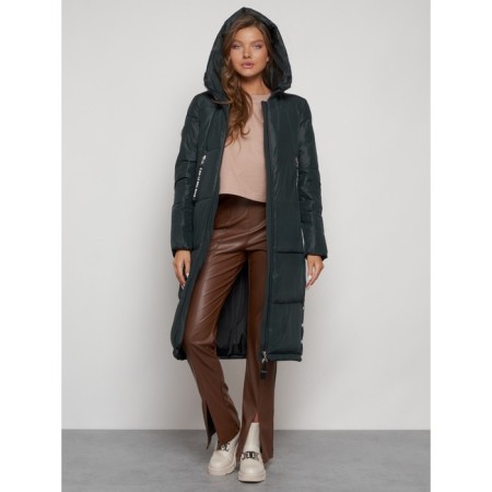 Coat insulated winter female, size 46, dark green color-15