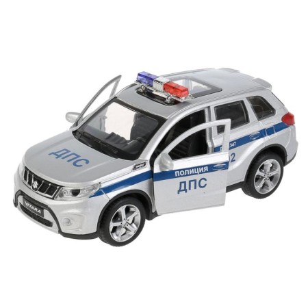 Metal machine “Suzuki vitara Police”, 12 cm, doors and trunk open, silver color-3