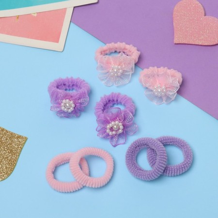 Hair gum "Beauty" (set 8 pcs) Flower, pink lilac