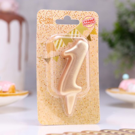 Candle for the cake figure "Oval" Golden "1", large, 5.5 cm-1