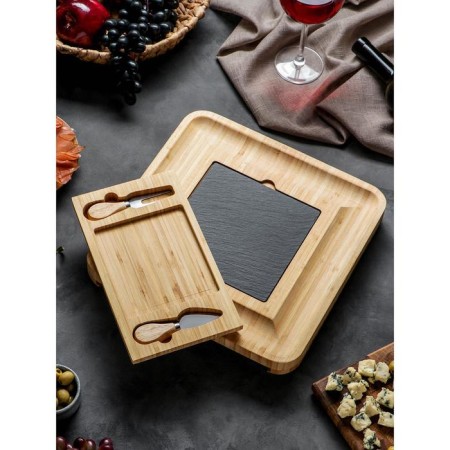 Set for the supply of cheese "Maasdam", 4 knives, bamboo, shale board-4