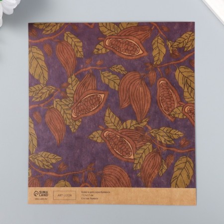 Scrapbooking paper bilateral craft "Cocoa and flowers" density 180 g 15.5x17 cm-2