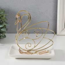 Souvenir ceramics, metal Swan stand white with gold 15.5x10.5x15.3 cm
