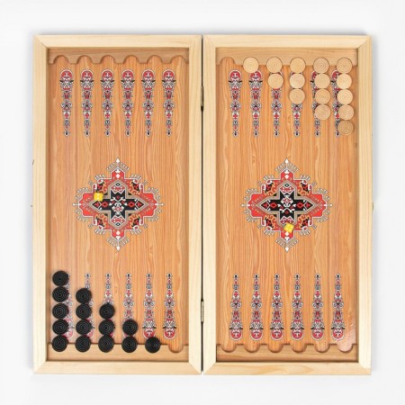 Flying backgamers, wooden board 50 x 50 cm, with a field for playing checkers-1