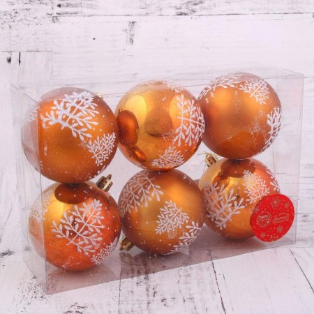 Set of balls plastic D -8 cm, 6 pcs "The Kingdom of Snow - Fir tree" Orange-1
