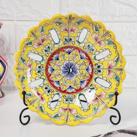 Rishtan ceramics "Flowers", 23 cm, yellow fruit