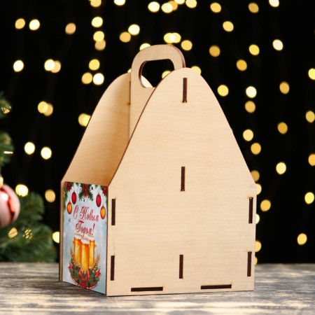 Box for beer "Happy New Year!" beer mugs, snowflakes-2