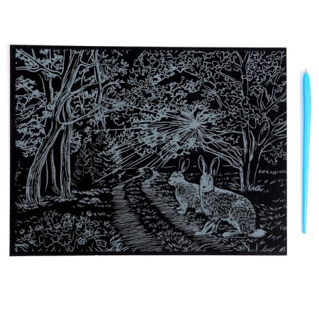 The engraving is large with the effect of silver "Hares near the forest road"-2
