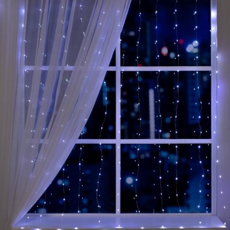 Garland "Curtain" 2 × 2 m Rosa, IP20, silver thread, 300 LED, white glow, 12 V