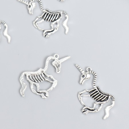 Decor for creativity Metal "Skeleton Unicorn" silver set 6 pcs 3.9x2.7 cm