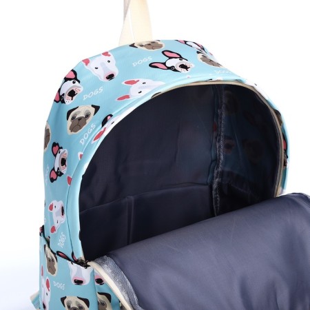 School backpack from textiles on a zipper, 3 pockets, pencil case, blue color-7