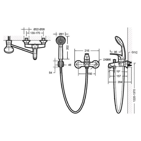 Bravat Fit F6135188CP-B-RUS bath mixer, single-legged with short surge, chrome-2