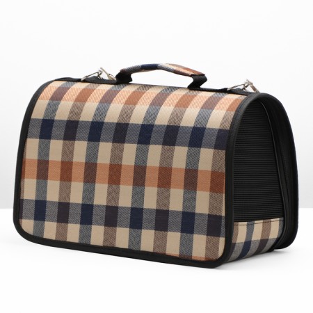 Bag - carrying for animals with a curtain, size S, 37 x 20x 24 cm, checkered-2