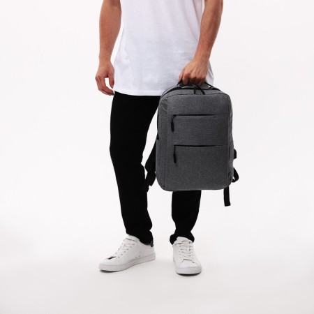 Men's backpack on a zipper, 4 outer pockets, with USB, gray color-7