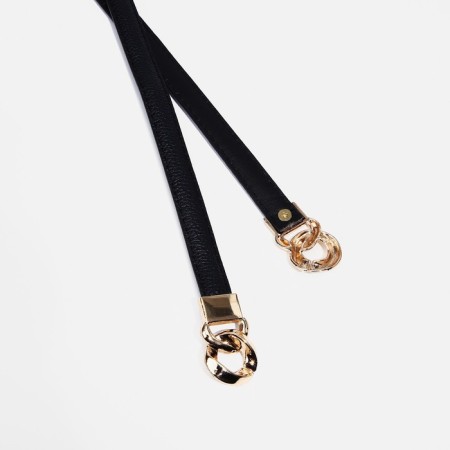 Women's belt, width 1 cm, metal buckle, black color-1