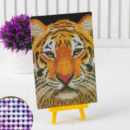 Diamond mosaic with partial filling on the stand “Tiger”, 13 x 19 cm, cardboard-1