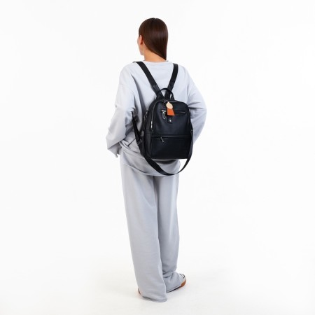 City backpack on lightning, from artificial leather, black color-10
