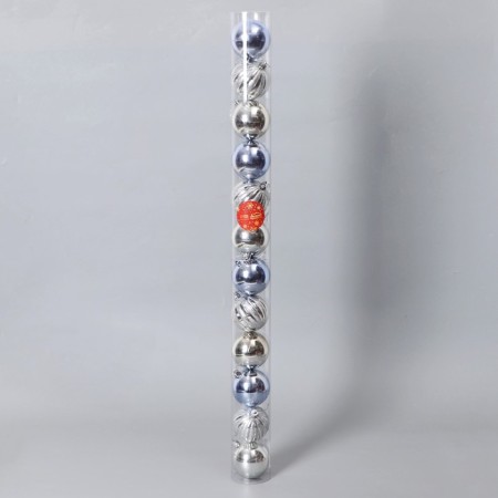 Set of balls plastic D-6 cm, 12 pcs "Agnet" stripes, silver-blue-1