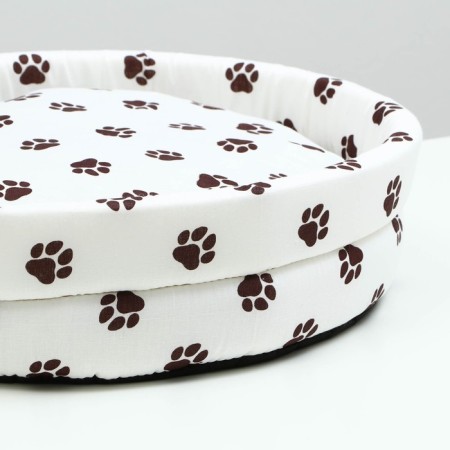 Lowcost Lyncost Round, Poplin, 40 x 40 x 12 cm, white with paws-3