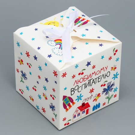 Gift folding box, packaging, “beloved teacher”, 12 x 12 x 12 cm-1