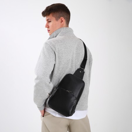 Bag - sling, textura, genuine leather, black color-8