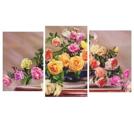 Modular picture on the subframe "Multi-colored roses" (2-31x44; 1-31x51) 93x51 cm
