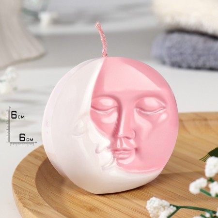 Figure candle "Sun and Moon", 6x2.5 cm, white-pink