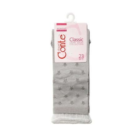 Women's socks with a decorative transparent mesh CONTE ELEGANT CLASSIC, size 23, color light gray-2