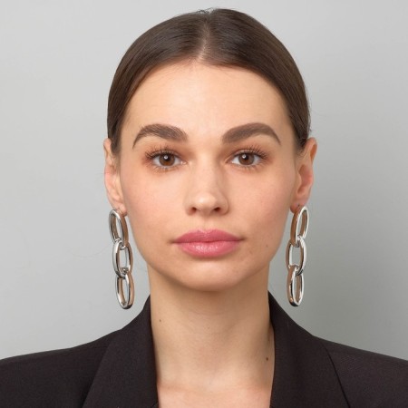Earrings Metal "Chain" oval links 3pcs, color silver-2