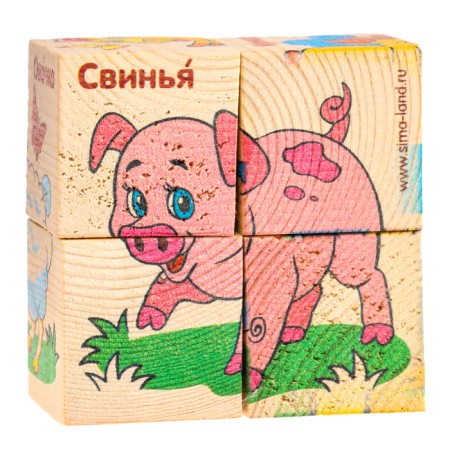 Кубики деревянные «Животные фермы», набор 4 шт.-6