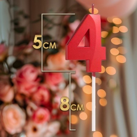Candle in the cake on the skewer "Fine", the number "4", 5 cm, red-1