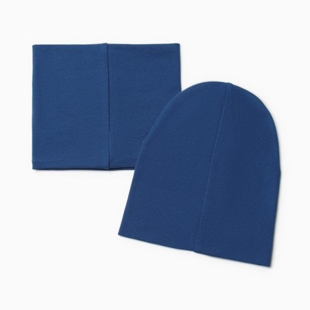 Set for a boy (snood and hat), indigo color, size 50-54-3