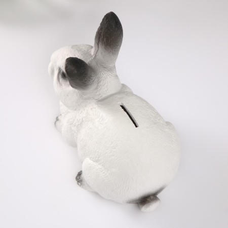 The piggy bank "Rabbit No. 1 is white with black tips" height 14 cm, width 10 cm, length 18 cm.-5