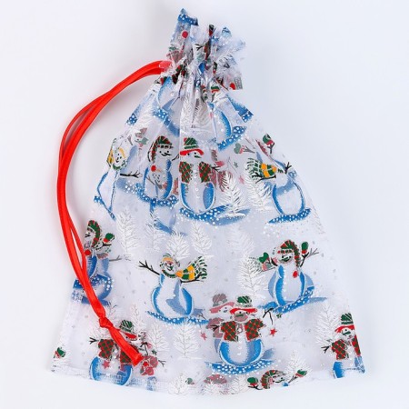 Gift bag "Snow Snowmen", p. 25 × 32 cm, organza-2