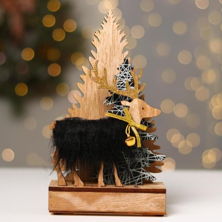 New Year's decor with backlight "Christmas trees and a deer with a bell" 13.5 × 5 × 22 cm, green-2
