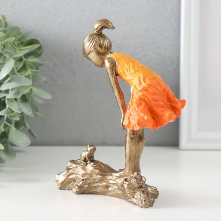 Souvenir Polystone "Baby and frog" bronze, orange 12x5x15 cm-2