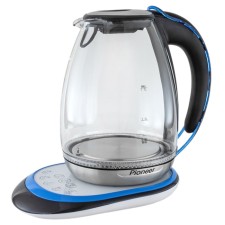 Electric kettle Pioneer KE820G, glass, 1.7 l, 2200 watts, black color with blue