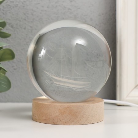 Souvenir glass backlight "ship" d = 8 cm stand wood, usb 8x8x9.5 cm-3