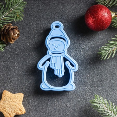 Books Form "Snowman", Cutting, Stamp, 9.5 × 5.5 cm, Blue Color